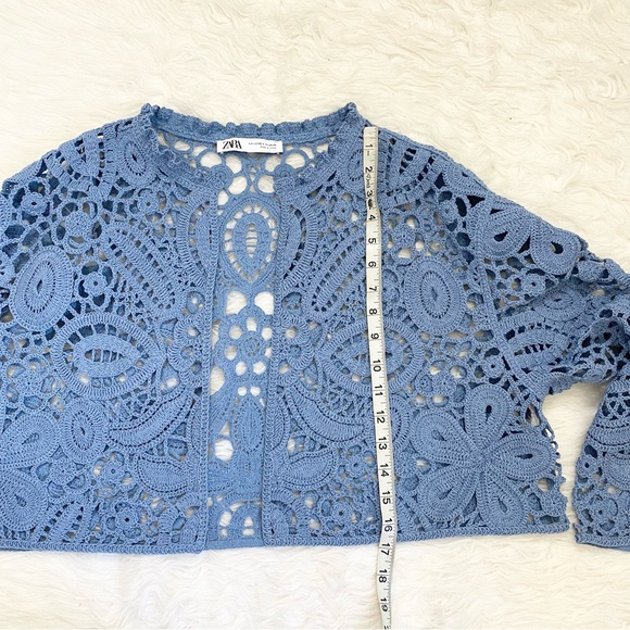 ZARA Blue Crochet Open-Front Cardigan - Picture 4 of 6